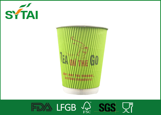 China Kräuselungs-adiabatisches wasserundurchlässiges der Recyclingpapier-Tee-Schalen-12oz mit Deckeln fournisseur