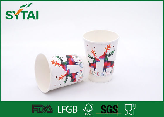 China Weißes kundenspezifisches Logo Isolierdoppel-wandige PapierWegwerfkaffeetassen für Weihnachten fournisseur