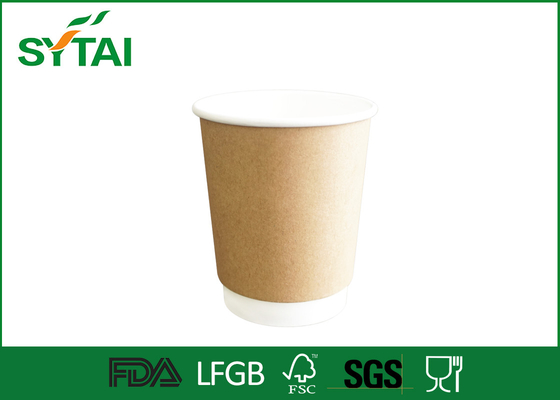 China Zwei Wand-Brown-Kraftpapier-Schalen, Isolierpapierkaffeetassen mit Ebene und Hauben-Deckel fournisseur
